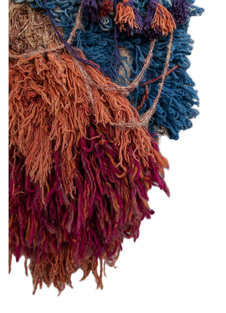 wall installation blue wool and bamboo silk hand knotted WALL ART & TAPESTRY - Corner