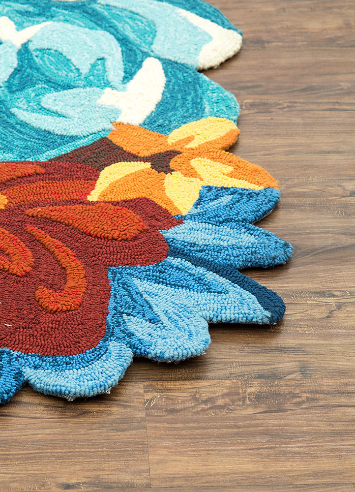 hacienda red and orange polyester hand tufted Rug - Corner