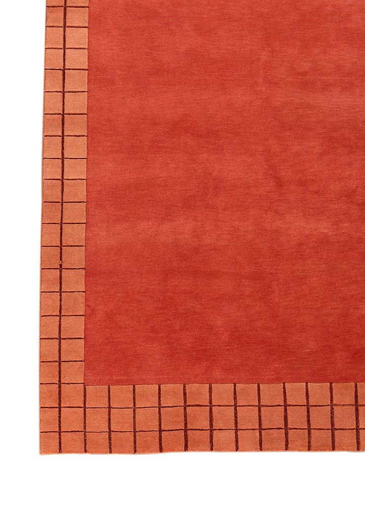 sthir red and orange wool hand knotted Rug - Corner