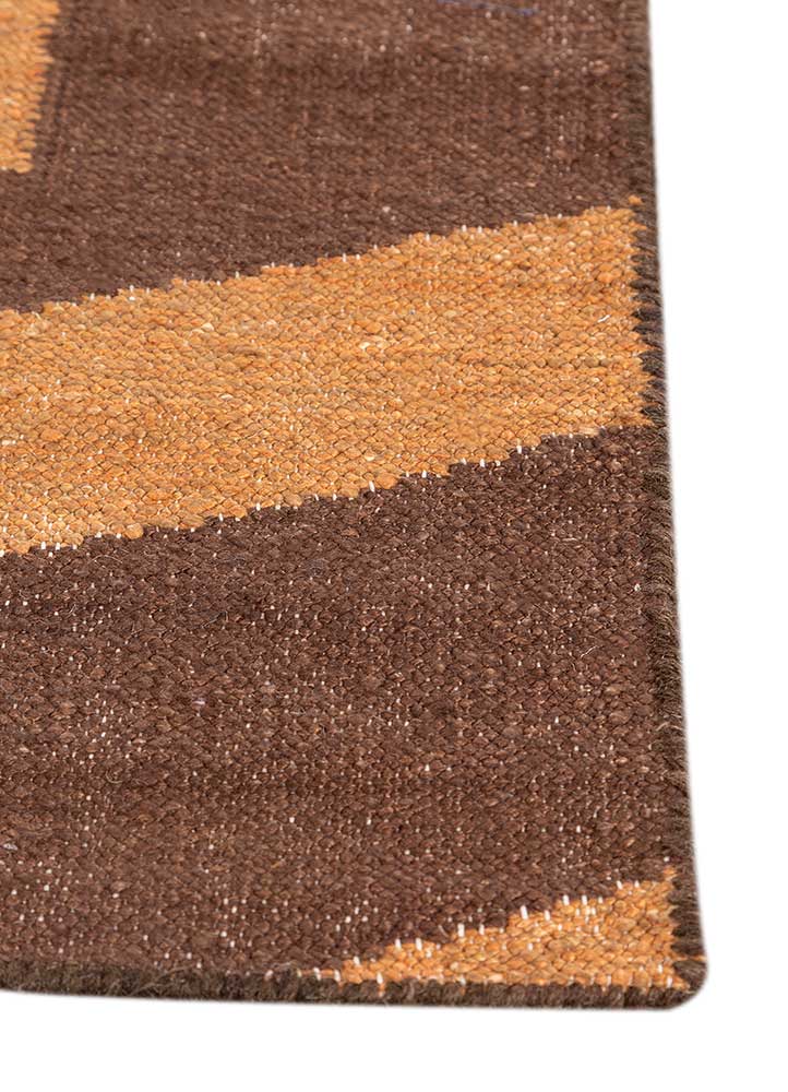 indusbar beige and brown silk flat weaves Rug - Corner
