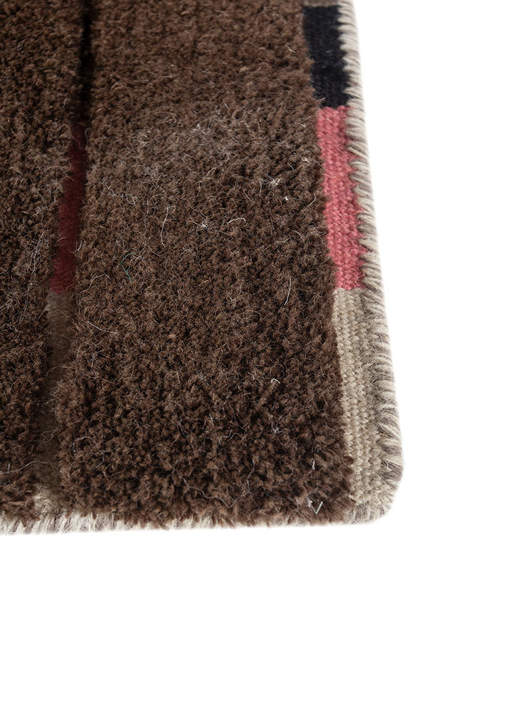 indusbar beige and brown wool flat weaves Rug - Corner