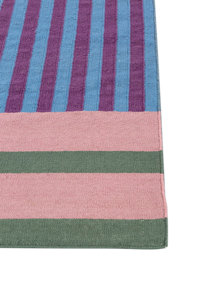 checkers pink and purple wool flat weaves Rug - Corner