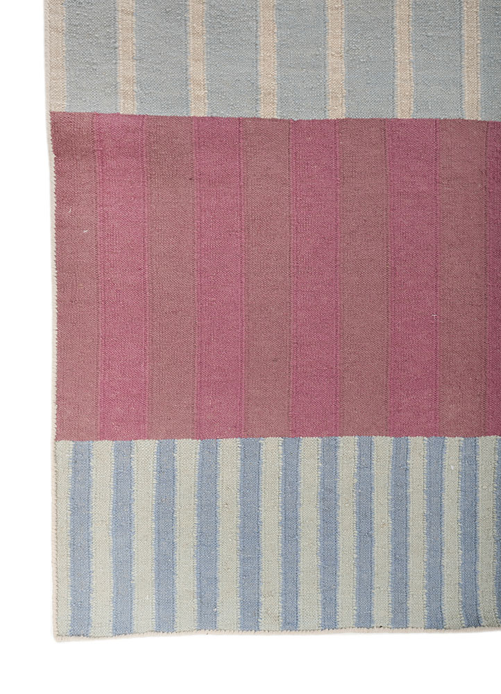 checkers blue wool flat weaves Rug - Corner