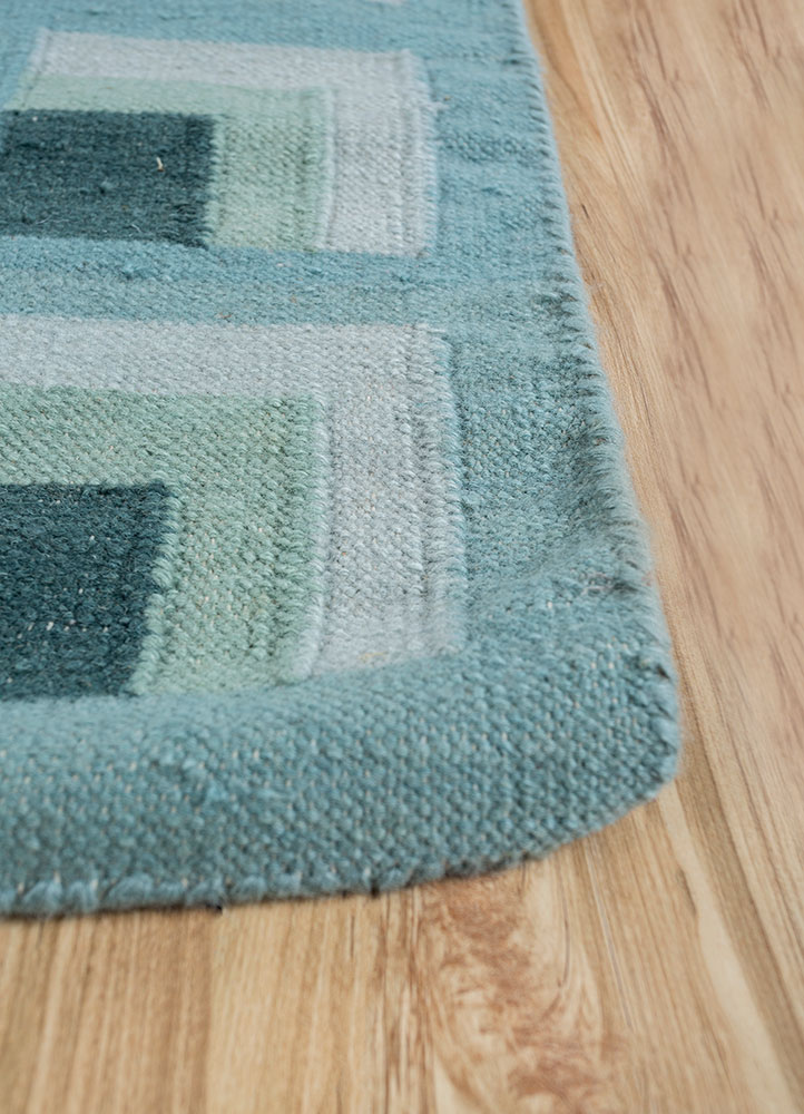 checkers blue wool flat weaves Rug - Corner
