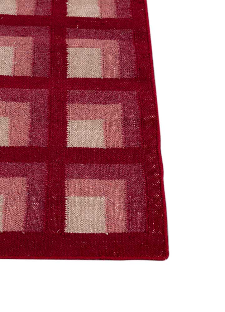checkers red and orange wool flat weaves Rug - Corner