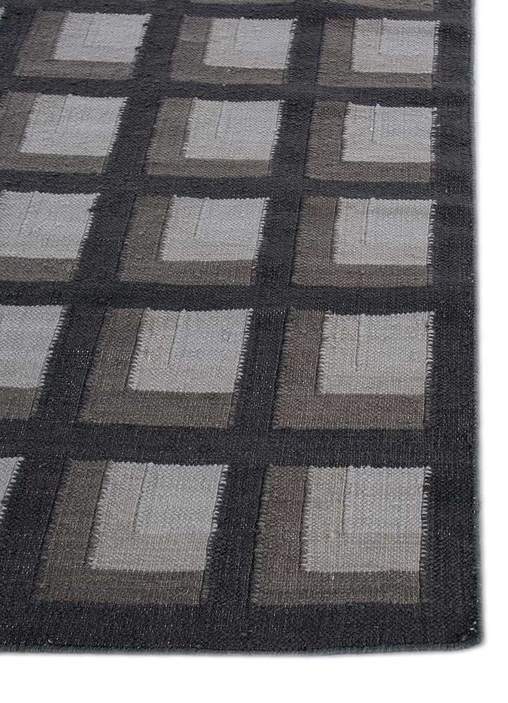 checkers blue wool flat weaves Rug - Corner
