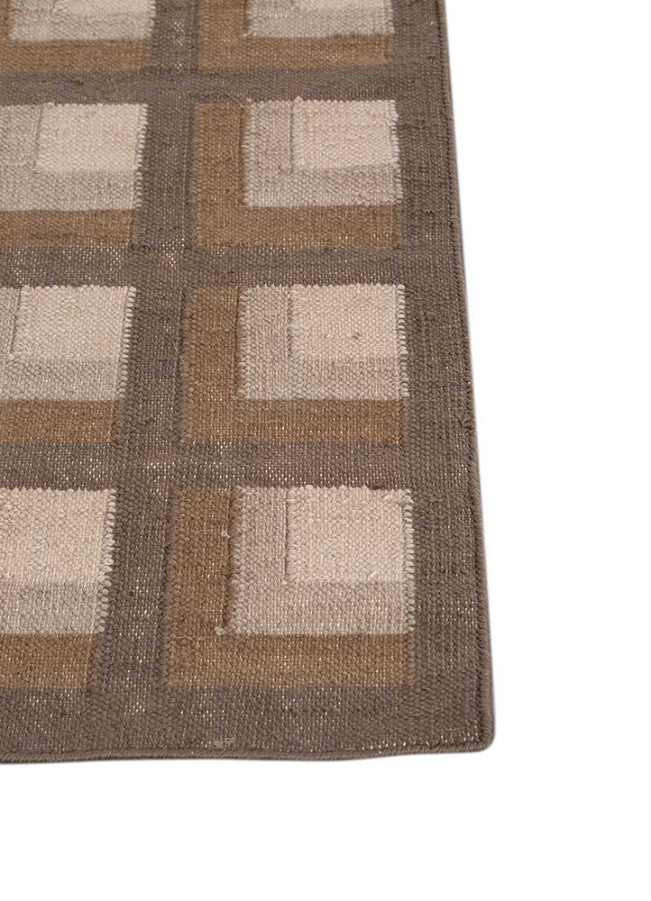 checkers beige and brown wool flat weaves Rug - Corner
