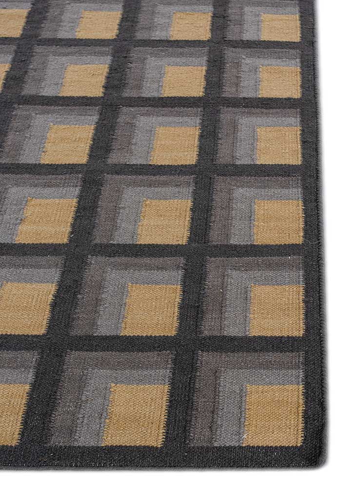 checkers grey and black wool flat weaves Rug - Corner