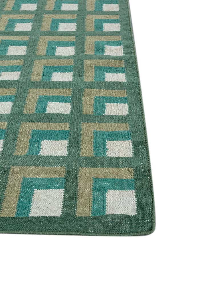checkers green wool flat weaves Rug - Corner
