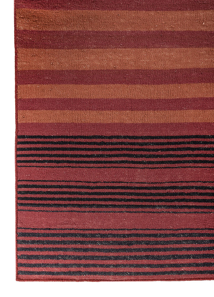 indusbar red and orange wool flat weaves Rug - Corner