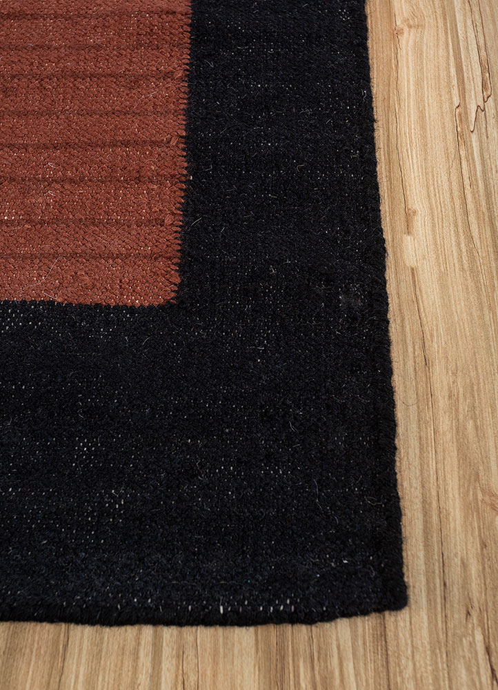 checkers red and orange wool flat weaves Rug - Corner