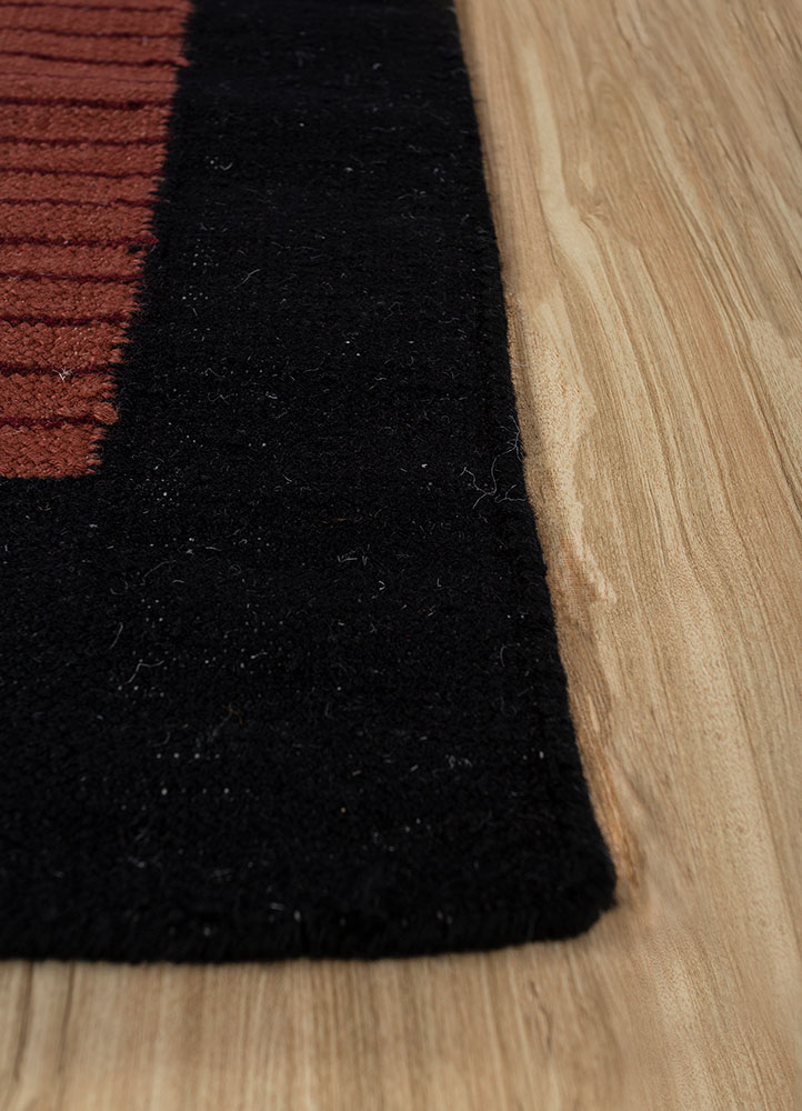 checkers red and orange wool flat weaves Rug - Corner