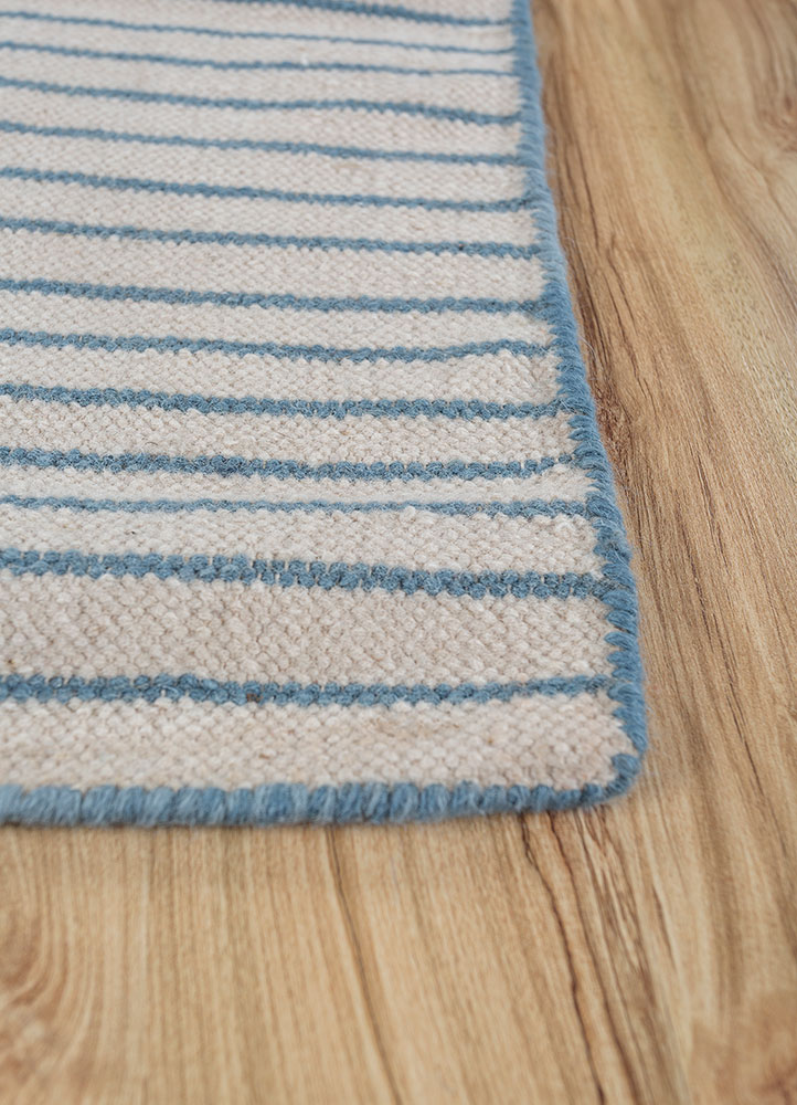 checkers blue wool flat weaves Rug - Corner