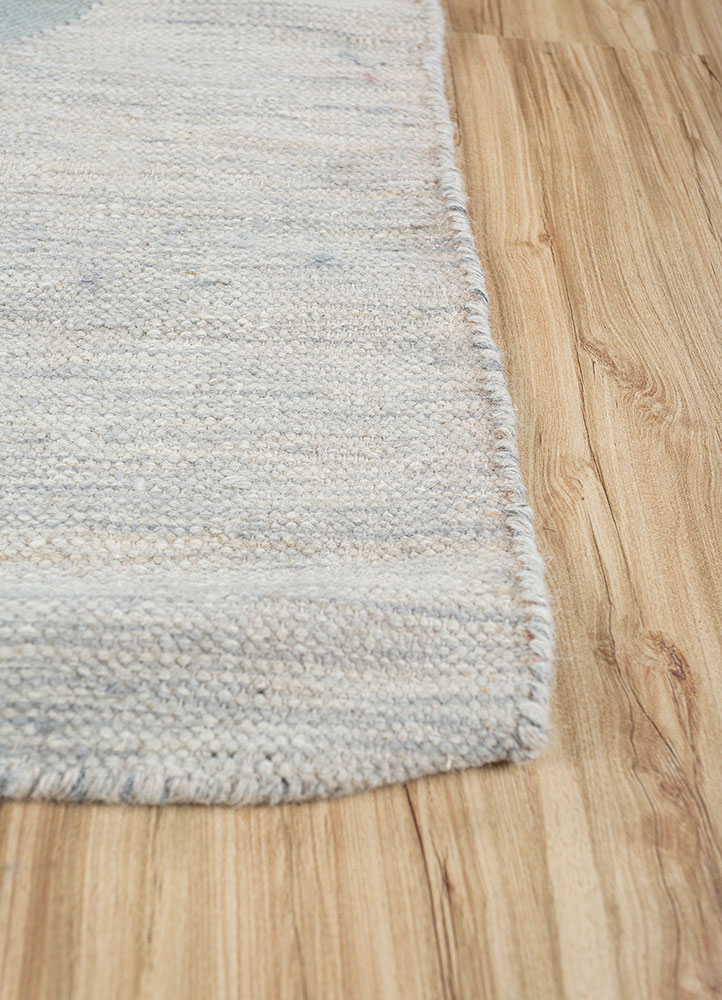 checkers blue wool flat weaves Rug - Corner