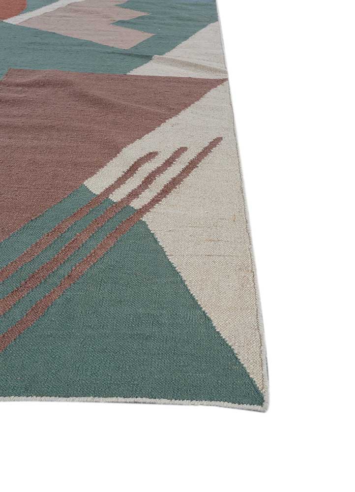 checkers blue wool flat weaves Rug - Corner