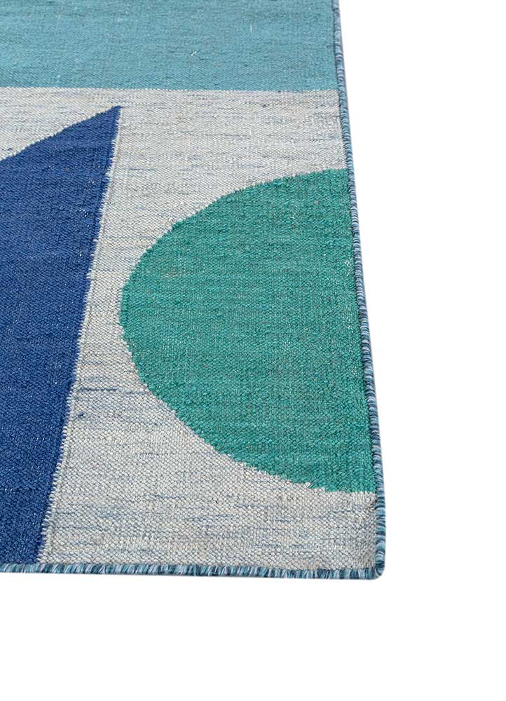 checkers blue wool flat weaves Rug - Corner