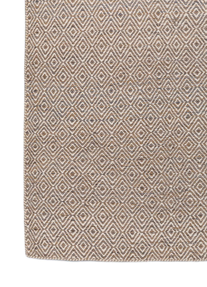 abrash beige and brown wool flat weaves Rug - Corner