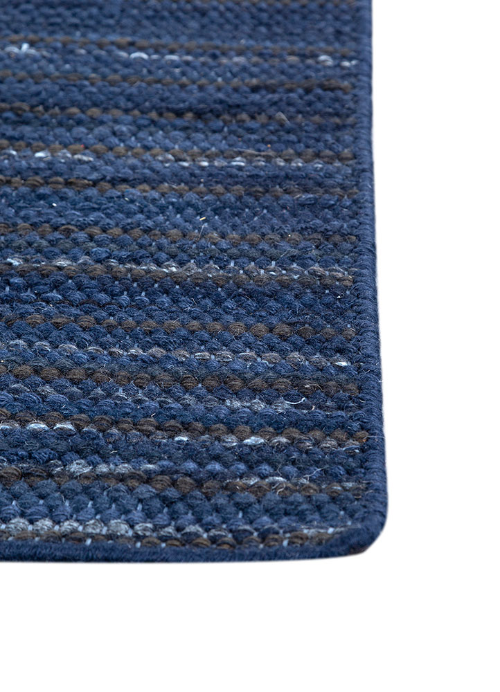 abrash blue wool flat weaves Rug - Corner