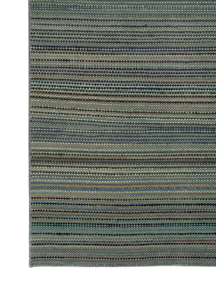 abrash blue wool flat weaves Rug - Corner