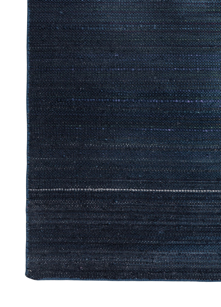 abrash blue wool flat weaves Rug - Corner