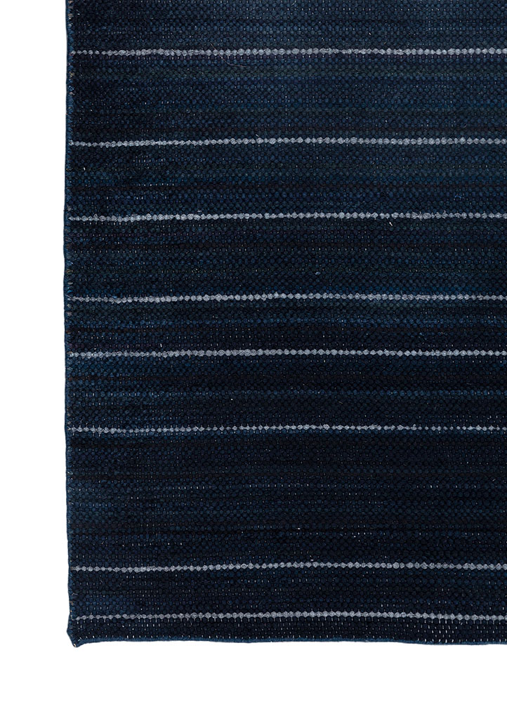 abrash blue wool flat weaves Rug - Corner