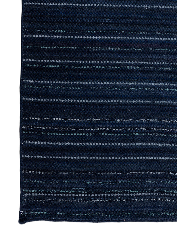 abrash blue wool flat weaves Rug - Corner