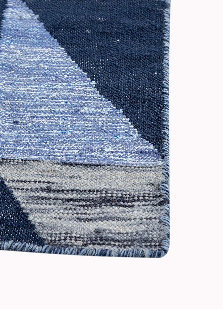 checkers blue wool flat weaves Rug - Corner