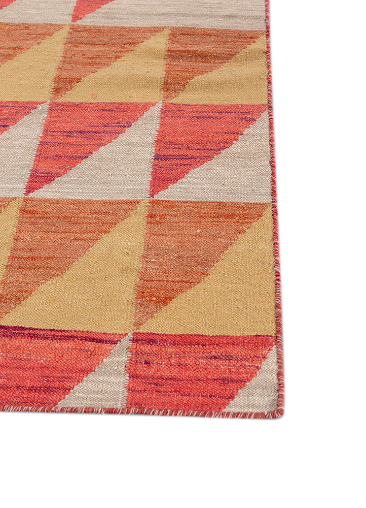 checkers beige and brown wool flat weaves Rug - Corner