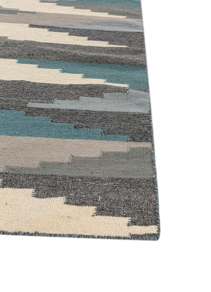 bedouin blue wool flat weaves Rug - Corner