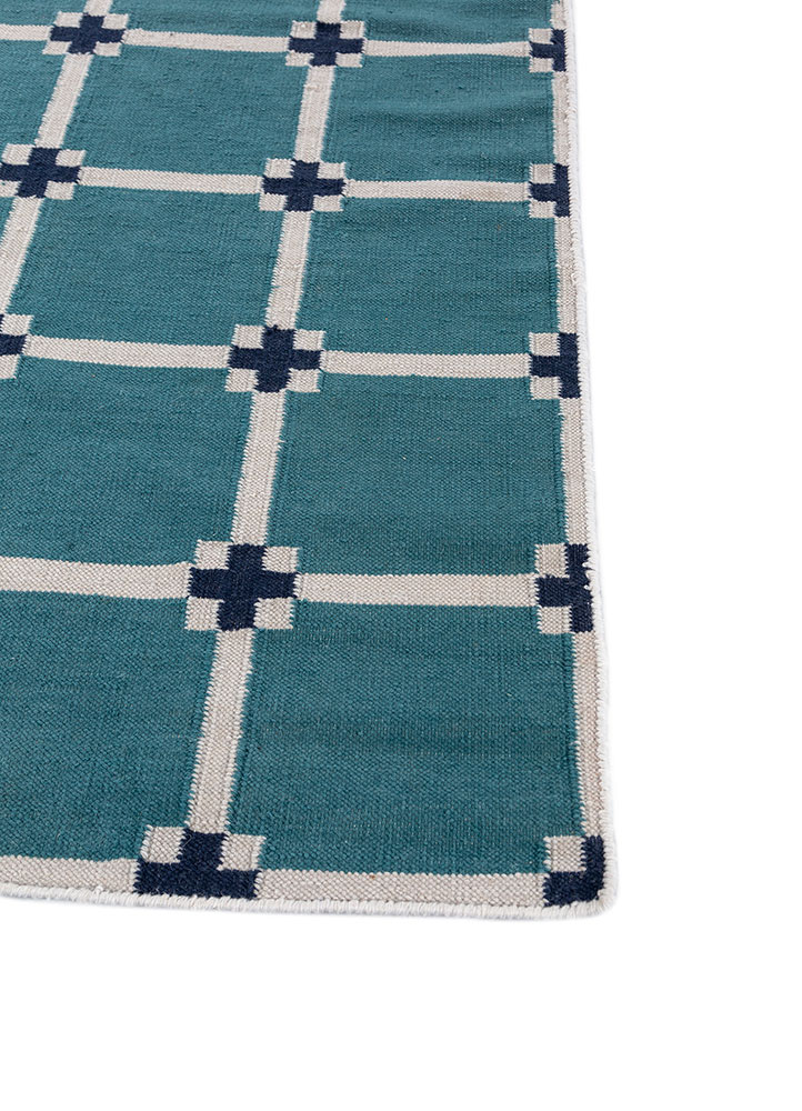 alhambra blue wool flat weaves Rug - Corner