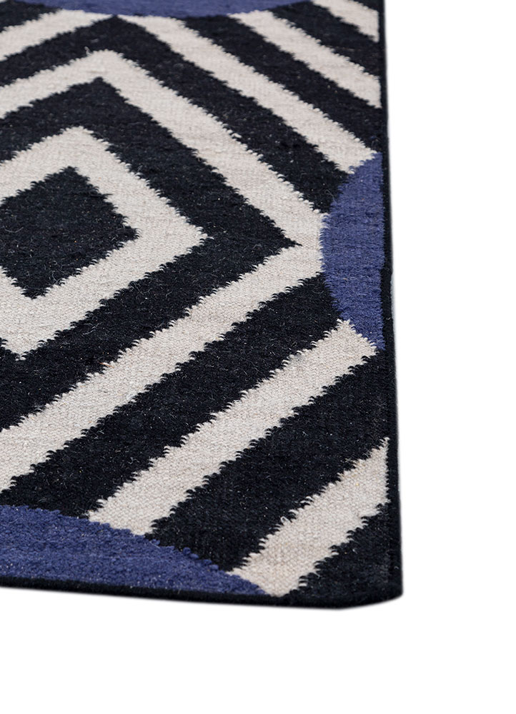 alhambra grey and black wool flat weaves Rug - Corner