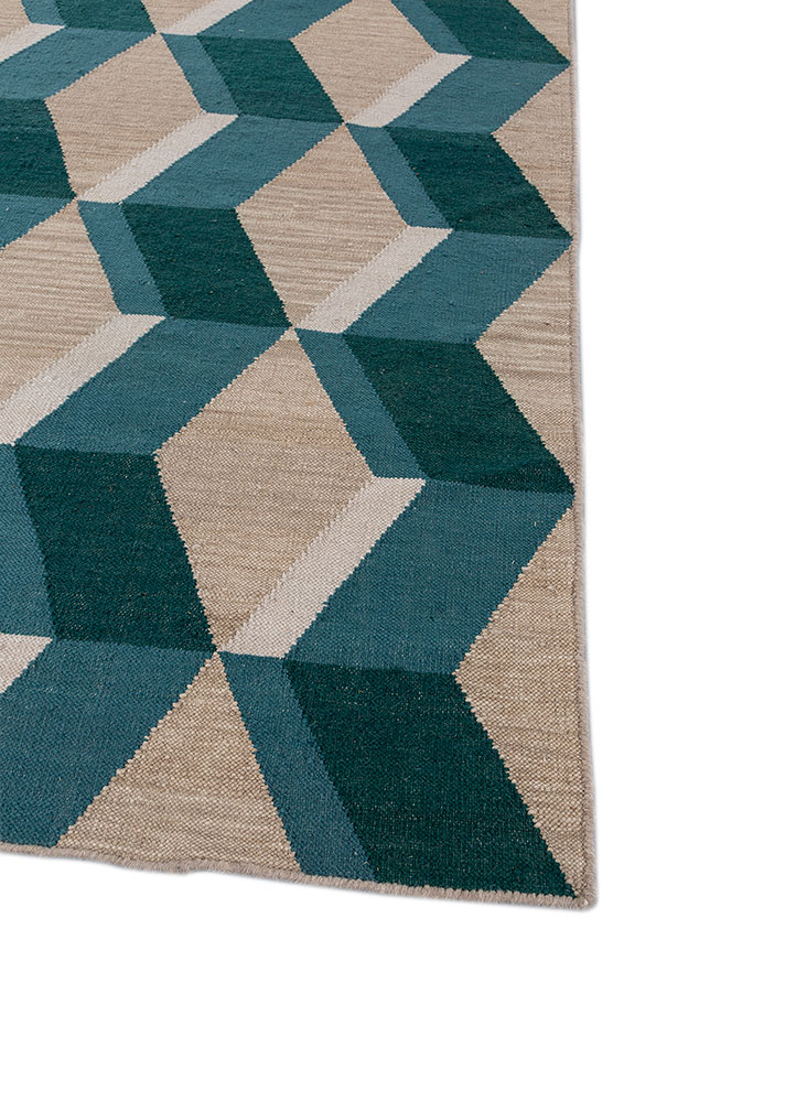 alhambra beige and brown wool flat weaves Rug - Corner