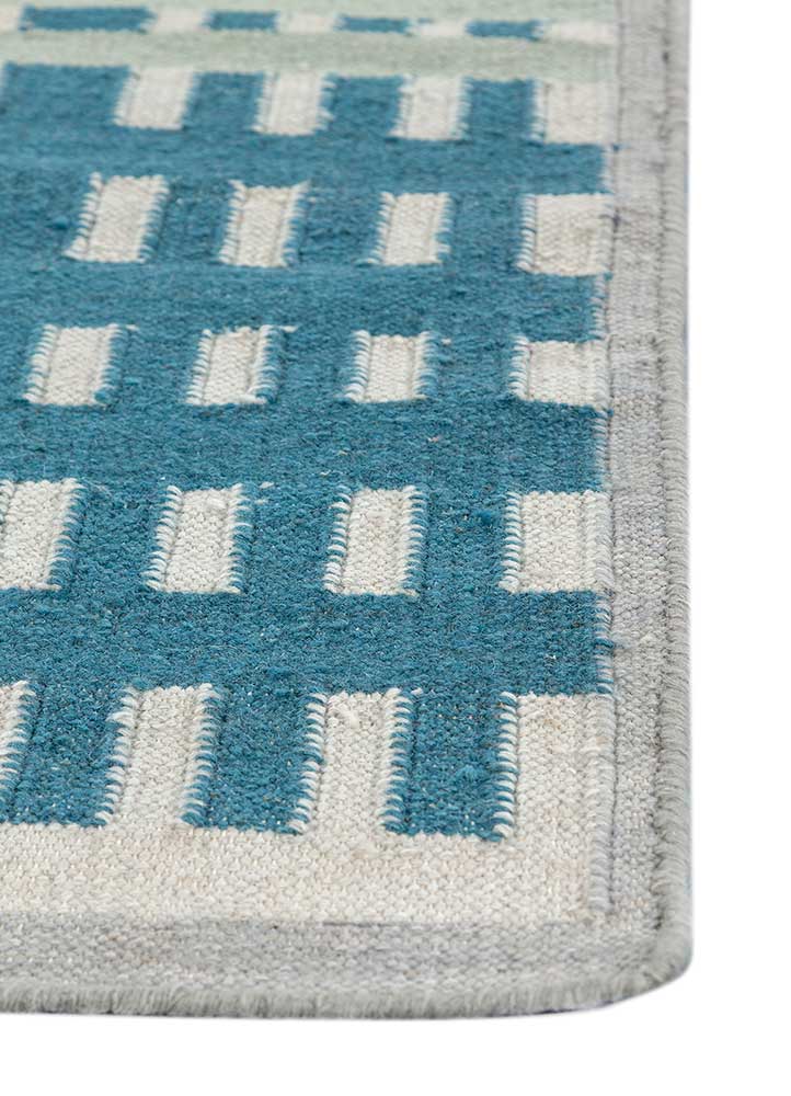 alhambra blue wool flat weaves Rug - Corner