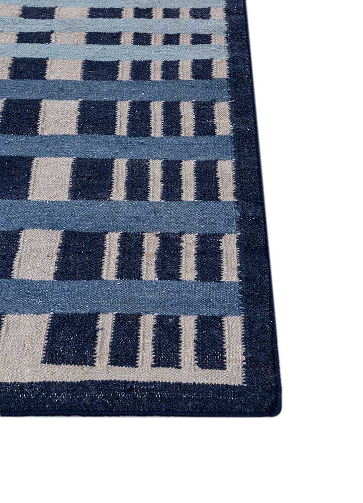 alhambra blue wool flat weaves Rug - Corner