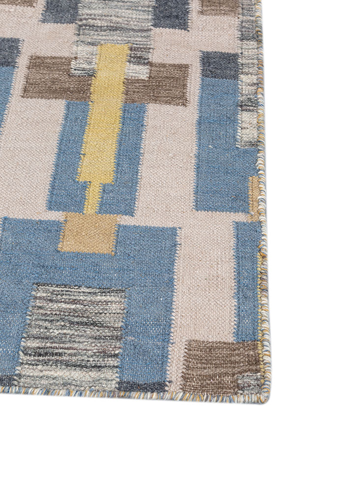 checkers blue wool flat weaves Rug - Corner