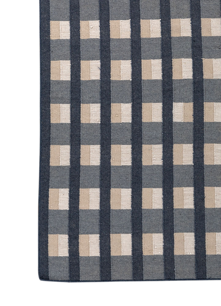 alhambra blue wool flat weaves Rug - Corner