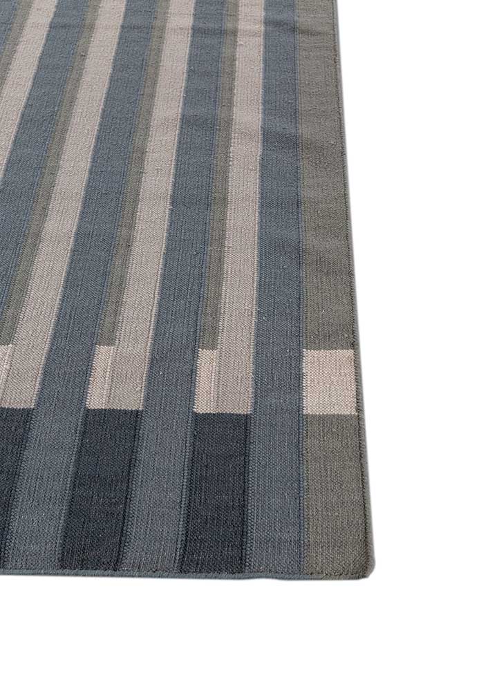 checkers blue wool flat weaves Rug - Corner