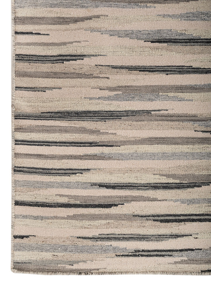 indusbar grey and black wool flat weaves Rug - Corner