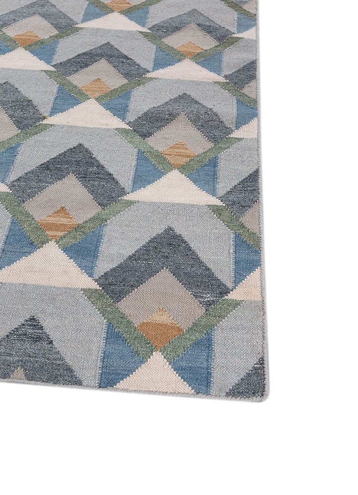 alhambra grey and black wool flat weaves Rug - Corner