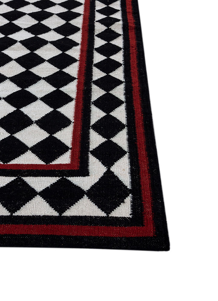 alhambra grey and black wool flat weaves Rug - Corner