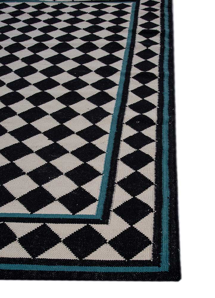 alhambra grey and black wool flat weaves Rug - Corner