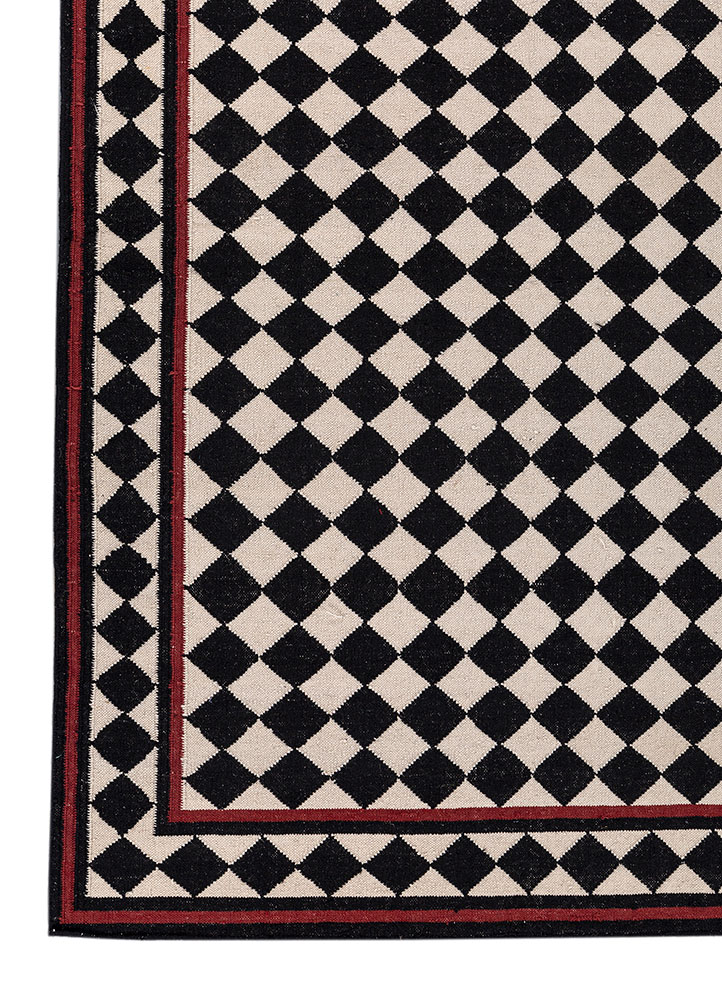 alhambra grey and black wool flat weaves Rug - Corner