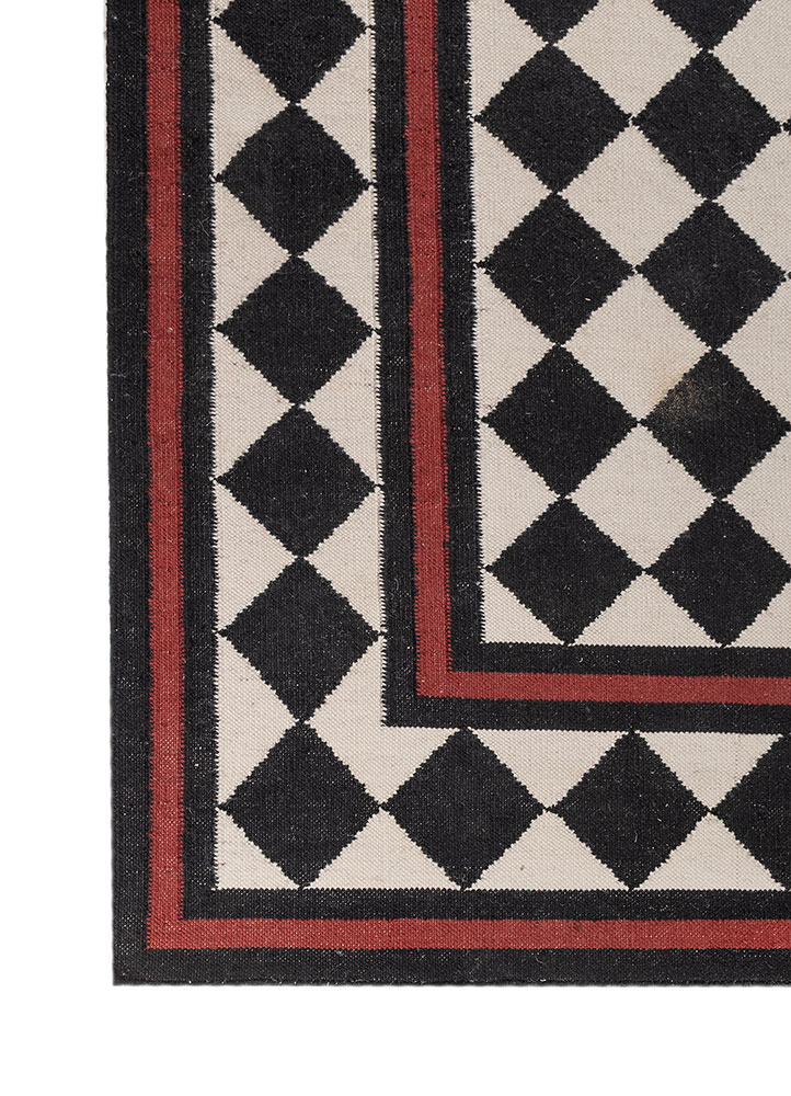 alhambra grey and black wool flat weaves Rug - Corner