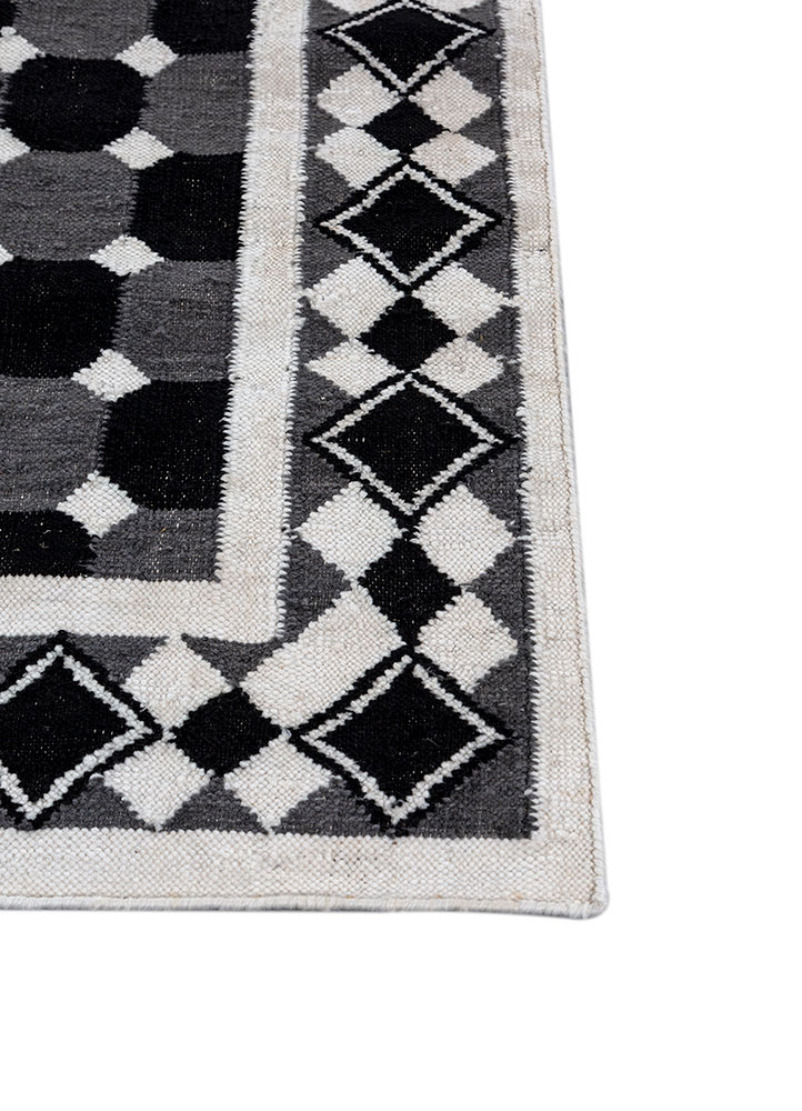alhambra grey and black wool flat weaves Rug - Corner