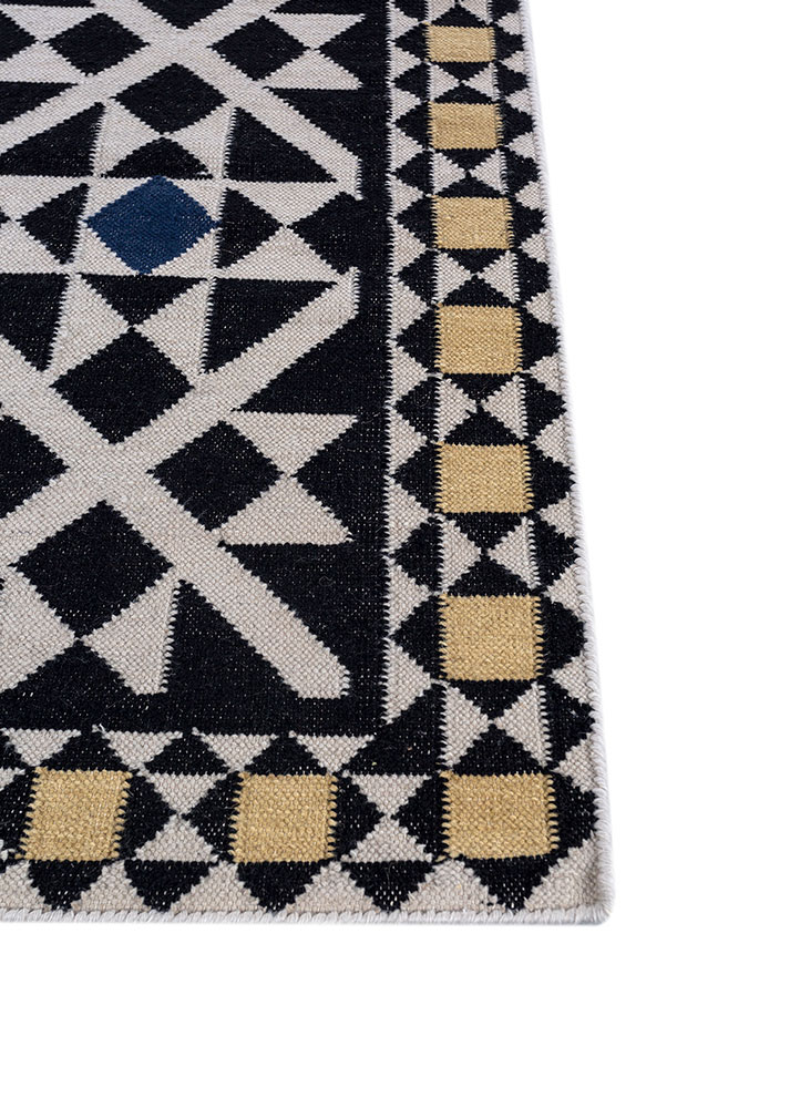 alhambra grey and black wool flat weaves Rug - Corner