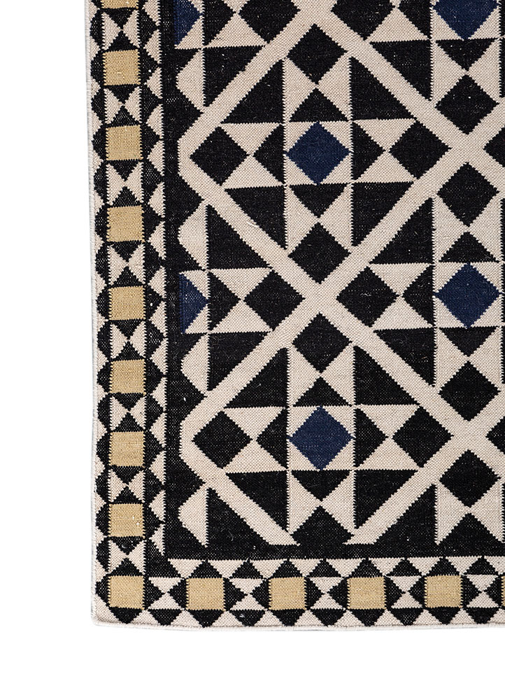 alhambra grey and black wool flat weaves Rug - Corner