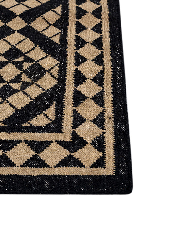alhambra grey and black wool flat weaves Rug - Corner