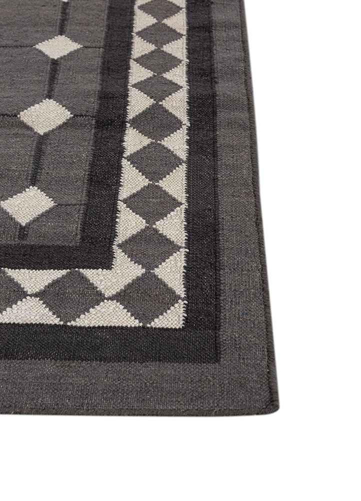 alhambra grey and black wool flat weaves Rug - Corner
