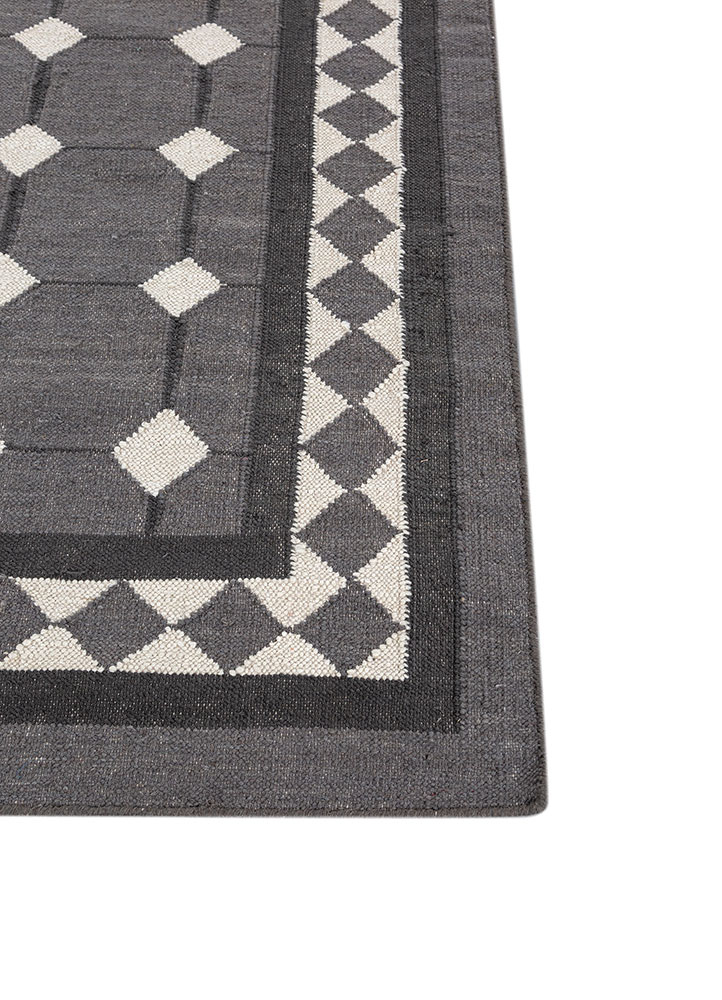 alhambra grey and black wool flat weaves Rug - Corner