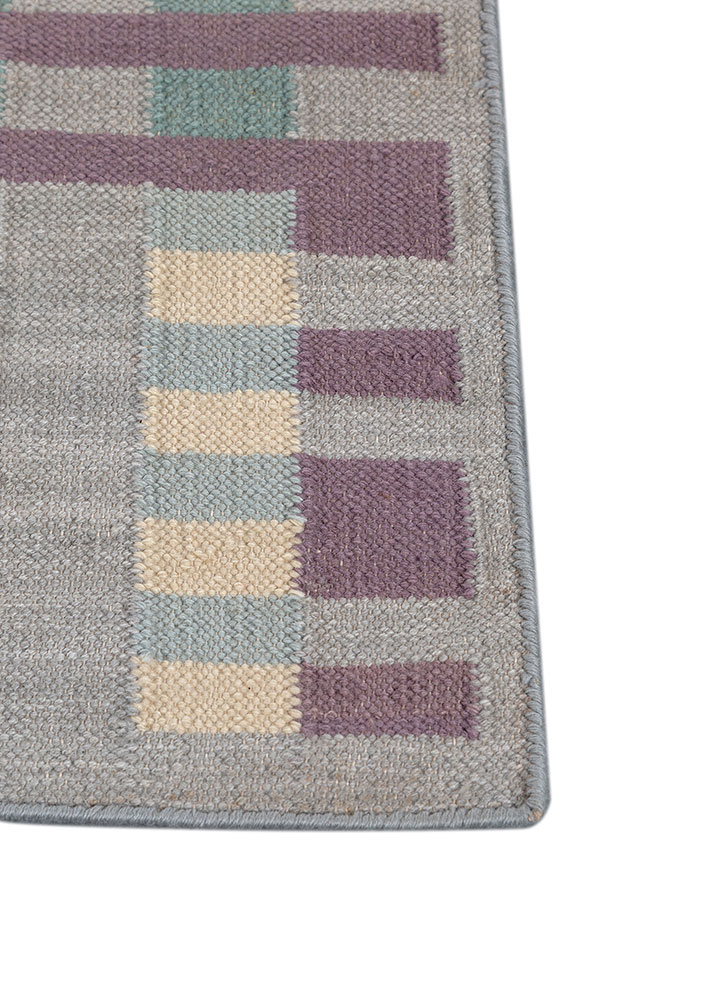 checkers grey and black wool flat weaves Rug - Corner